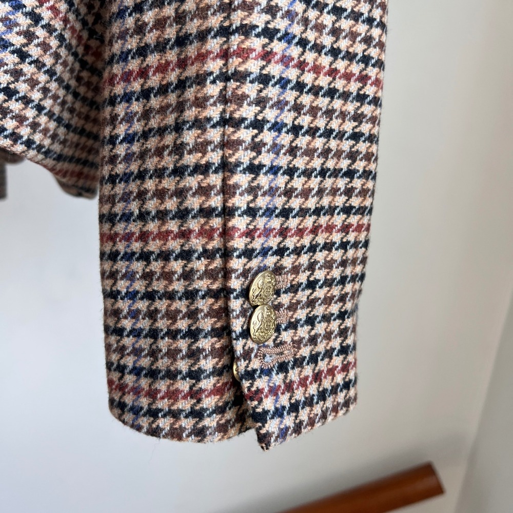 J.Crew Blazer Brown Houndstooth Wool Blend Gold Button Preppy Office Chic Jacket - Picture 9 of 10